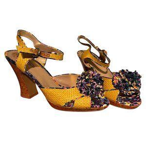 Poetic Licence London Speak Louder Yellow Platform Sandals With Floral Design Si